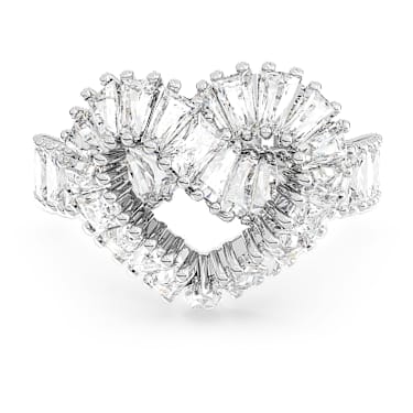 Matrix 戒指, 混合切割, 心形, 白色, 镀铑 - Swarovski, 5647590