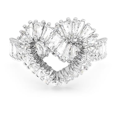 Matrix 링, 믹스 컷, 하트, 화이트, 로듐 플래팅 - Swarovski, 5647590