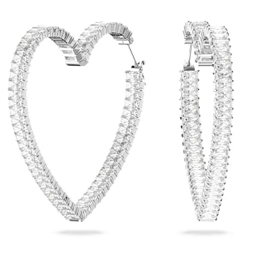 Matrix 大圈耳环, 心形, 大号, 白色, 镀铑 - Swarovski, 5647591