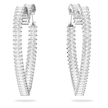 Matrix 大圈耳环, 心形, 大号, 白色, 镀铑 - Swarovski, 5647591