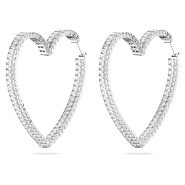 Matrix 大圈耳环, 心形, 大号, 白色, 镀铑 - Swarovski, 5647591