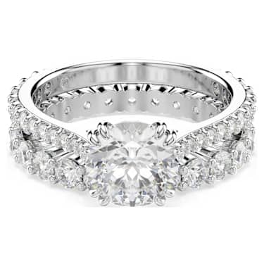 Stilla gyűrű, Szett (2), Kerek metszés, Fehér, Ródium bevonattal - Swarovski, 5647662