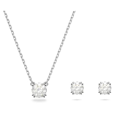 Stilla set, Round cut, White, Rhodium plated - Swarovski, 5647663