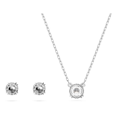 Set Stilla, Taglio Round, Bianco, Placcato rodio - Swarovski, 5647663