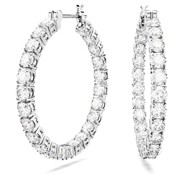 Cercei rotunzi Matrix, Tăietură rotundă, Albi, Placat cu rodiu - Swarovski, 5647715