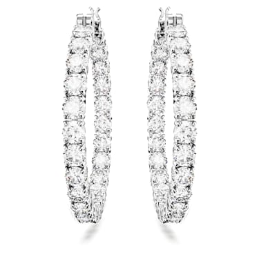 Cercei rotunzi Matrix, Tăietură rotundă, Albi, Placat cu rodiu - Swarovski, 5647715