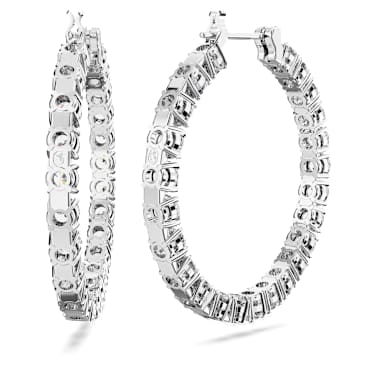 Anneaux d'oreilles Matrix, Taille ronde, Blanches, Métal rhodié - Swarovski, 5647715