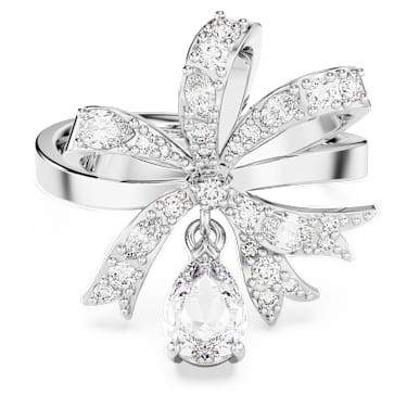 Inel cocktail Volta, Fundă, Alb, Placat cu rodiu - Swarovski, 5647722