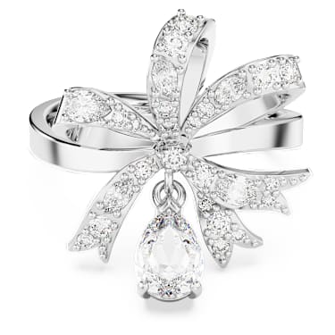 Anello cocktail Hyperbola, Fiocco, Bianco, Placcato rodio - Swarovski, 5647723