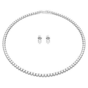 Matrix Tennis Set, Rundschliff, Weiß, Rhodiniert - Swarovski, 5647730