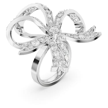 Hyperbola Cocktailring, Schleife, Groß, Weiß, Rhodiniert - Swarovski, 5647731