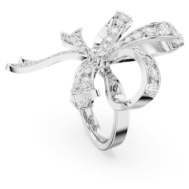 Hyperbola Cocktailring, Schleife, Groß, Weiß, Rhodiniert - Swarovski, 5647731