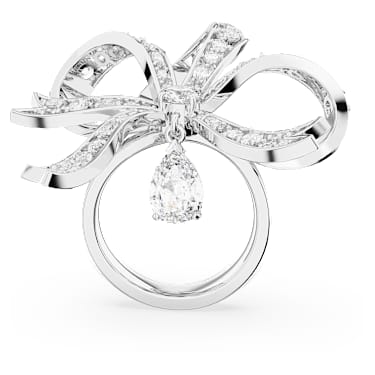 Hyperbola Cocktailring, Schleife, Groß, Weiß, Rhodiniert - Swarovski, 5647731