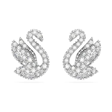 Swan 스터드 이어링, 스완, 화이트, 로듐 플래팅 - Swarovski, 5647873