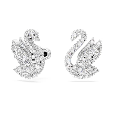 Swan 스터드 이어링, 스완, 화이트, 로듐 플래팅 - Swarovski, 5647873