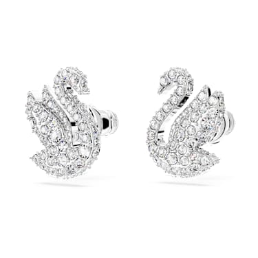 Swan 스터드 이어링, 스완, 화이트, 로듐 플래팅 - Swarovski, 5647873