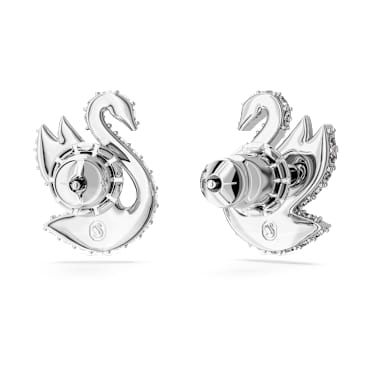 Swan 스터드 이어링, 스완, 화이트, 로듐 플래팅 - Swarovski, 5647873
