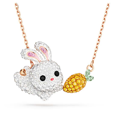 Chinese Zodiac 项链, 兔子和胡萝卜, 流光溢彩, 镀玫瑰金色调 - Swarovski, 5647971