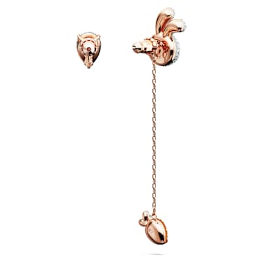 Chinese Zodiac 水滴形耳环, 非对称设计, 兔子和胡萝卜, 长款, 流光溢彩, 镀玫瑰金色调 - Swarovski, 5647972