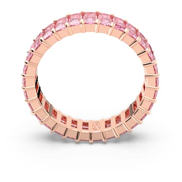 Matrix ring, Baguette cut, Pink, Rose gold-tone plated | Swarovski