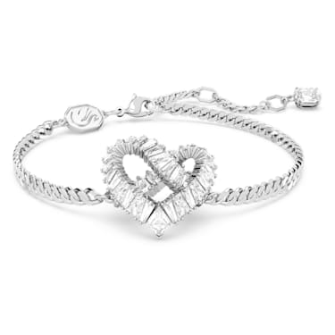 Matrix bracelet, Heart, White, Rhodium plated | Swarovski