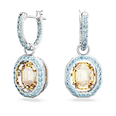Chroma drop earrings, Octagon cut, Multicoloured, Rhodium plated - Swarovski, 5648453