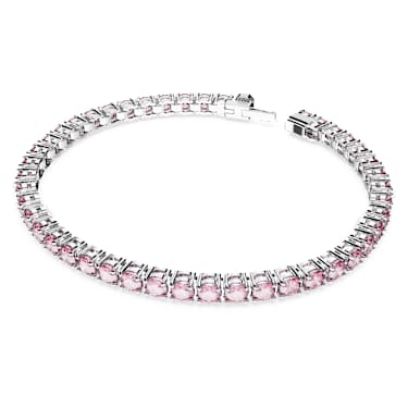 Matrix Tennis 手鏈, 圓形切割, 粉紅色, 鍍白金色 - Swarovski, 5648930