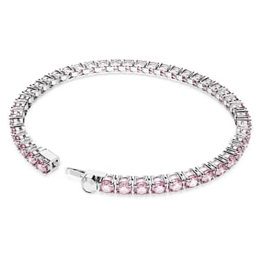 Matrix Tennis 手鏈, 圓形切割, 粉紅色, 鍍白金色 - Swarovski, 5648930