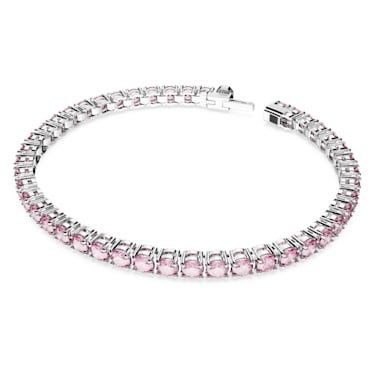 Matrix Tennis bracelet, Round cut, Pink, Rhodium plated - Swarovski, 5648932