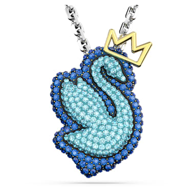 Swan 链坠, 天鹅, 长款, 蓝色, 镀铑 - Swarovski, 5649194