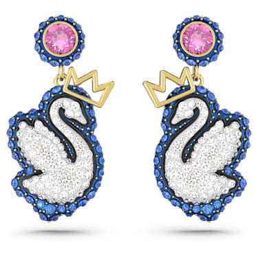 Swarovski Swan drop earrings Swan Blue Gold tone plated