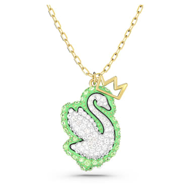 Pingente Pop Swan, Cisne, Verde, Lacado a dourado - Swarovski, 5649198