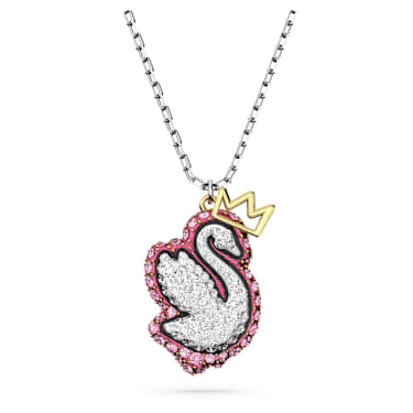 Pop Swan pendant, Swan, Pink, Rhodium plated - Swarovski, 5649200