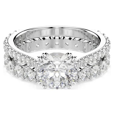 Inel Stilla, Set (2), Tăietură rotundă, Alb, Placat cu rodiu - Swarovski, 5649216