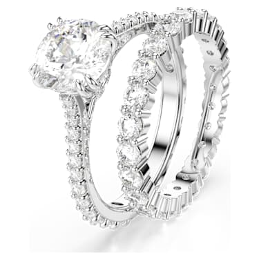 Inel Stilla, Set (2), Tăietură rotundă, Alb, Placat cu rodiu - Swarovski, 5649216