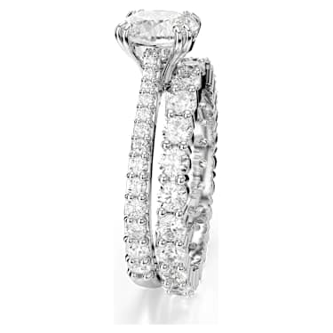 Inel Stilla, Set (2), Tăietură rotundă, Alb, Placat cu rodiu - Swarovski, 5649216