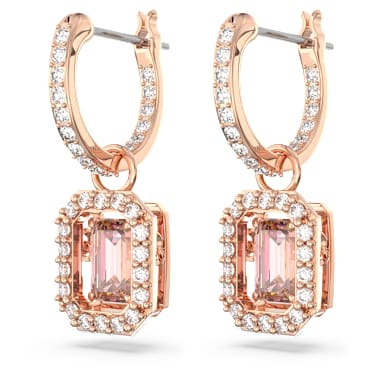 Długie kolczyki Una Angelic, Szlif ośmiokątny, Różowe, Wykończenie z 18-karatowego różowego złota - Swarovski, 5649474