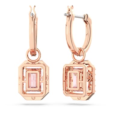 Una 드롭 이어링, 옥타곤 컷, 핑크, 로즈골드 톤 플래팅 - Swarovski, 5649474