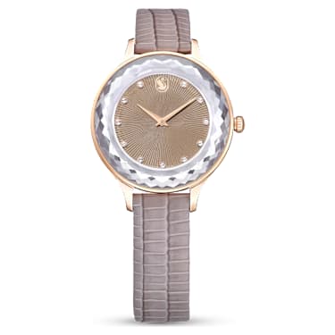 Octea Nova Uhr, Schweizer Produktion, Lederarmband, Beige, Roségoldfarbenes Finish - Swarovski, 5649999