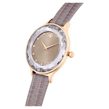 Nova 腕表, 瑞士制造, 真皮表带, 米色, 玫瑰金色调润饰 - Swarovski, 5649999