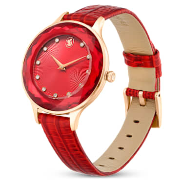 Octea Nova Uhr, Schweizer Produktion, Lederarmband, Rot, Roségoldfarbenes Finish - Swarovski, 5650002
