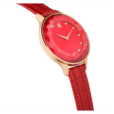 Zegarek Octea Nova, Swiss Made, Skórzany pasek, Czerwony, Powłoka w odcieniu różowego złota - Swarovski, 5650002