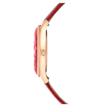 Zegarek Octea Nova, Swiss Made, Skórzany pasek, Czerwony, Powłoka w odcieniu różowego złota - Swarovski, 5650002