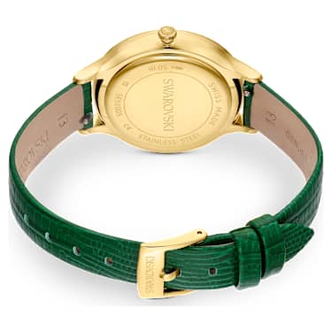Montre Nova, Fabriqué en Suisse, Bracelet en cuir, Verte, Finition ton doré - Swarovski, 5650005