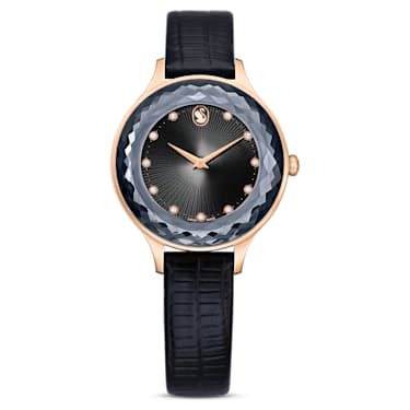 Octea Nova watch, Swiss Made, Leather strap, Black, Rose gold-tone finish - Swarovski, 5650033