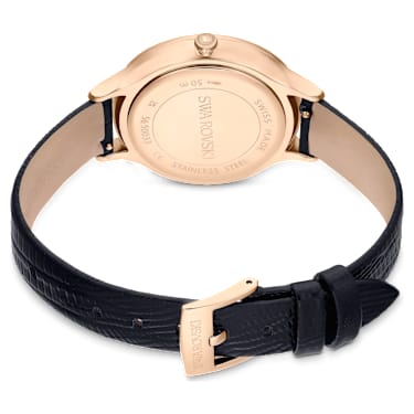 Octea Nova Uhr, Schweizer Produktion, Lederarmband, Schwarz, Roségoldfarbenes Finish - Swarovski, 5650033