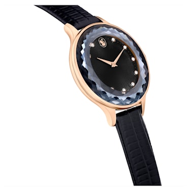 Octea Nova Uhr, Schweizer Produktion, Lederarmband, Schwarz, Roségoldfarbenes Finish - Swarovski, 5650033