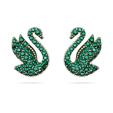 Clous d'oreilles Swan, Cygne, Vertes, Placage de ton or rosé - Swarovski, 5650063