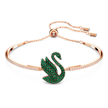 Swarovski Iconic Swan bangle, Swan, Green, Rose gold-tone plated - Swarovski, 5650065