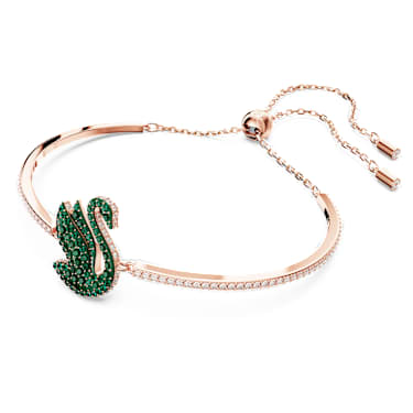 Brazalete Swan, Cisne, Verde, Baño tono oro rosa - Swarovski, 5650065